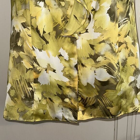 Anne Klein chartreuse green watercolor sleeveless ruffle neck polyester blouse - Picture 3 of 8